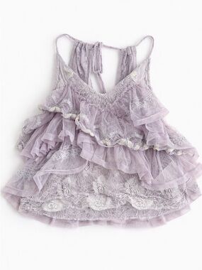 Free People In The Clouds Lavender Lace Ruffle Top S Coquette Fairy